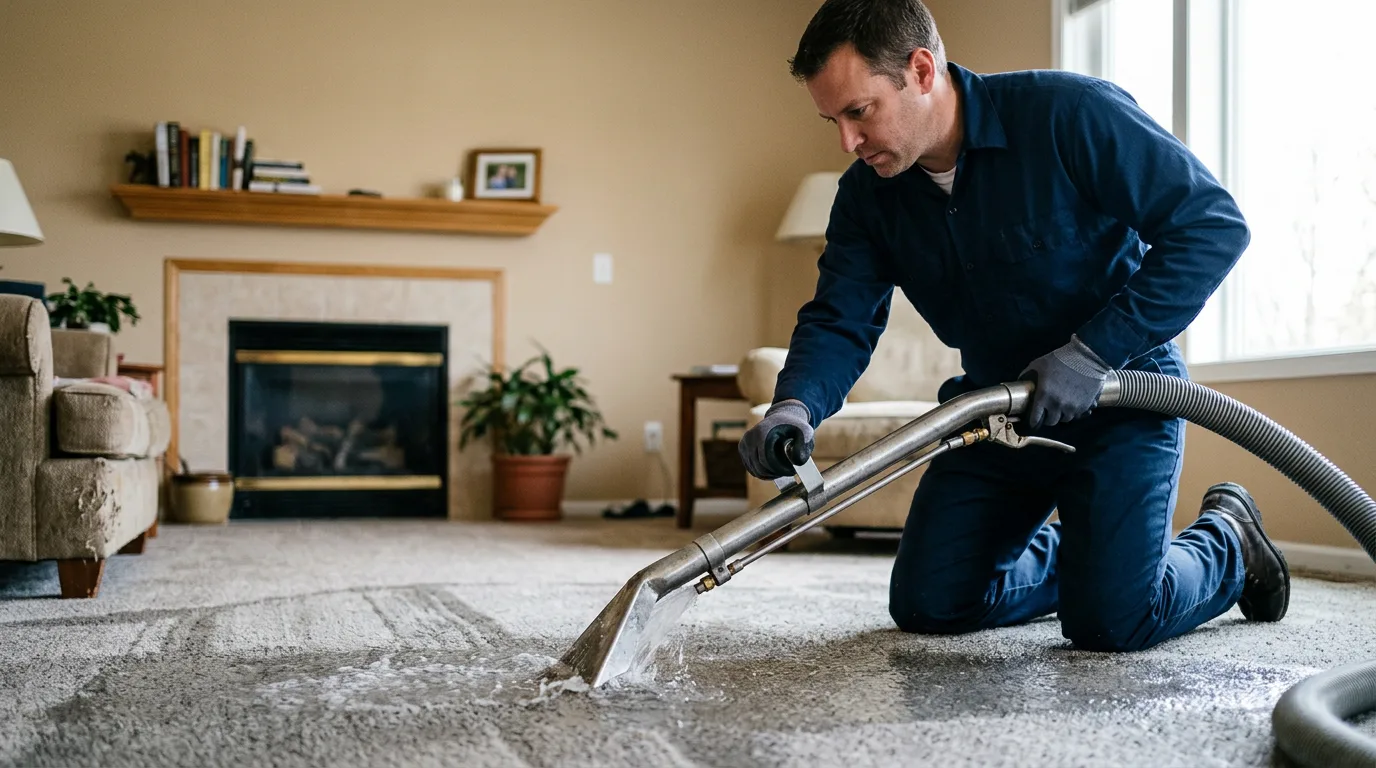 Water damage restoration technician working near Davis City, IA